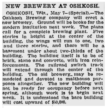 Oshkosh Brew Article May 1911